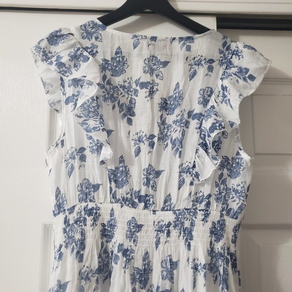 NWT J GLEE Boho Dress Blue/White Floral Knee Length Size L - Picture 6 of 13